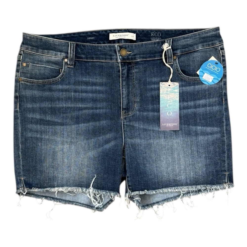 Liverpool Jean Shorts Womens Size 20W  Blue Stretch Denim Cut-Off Eco Logical